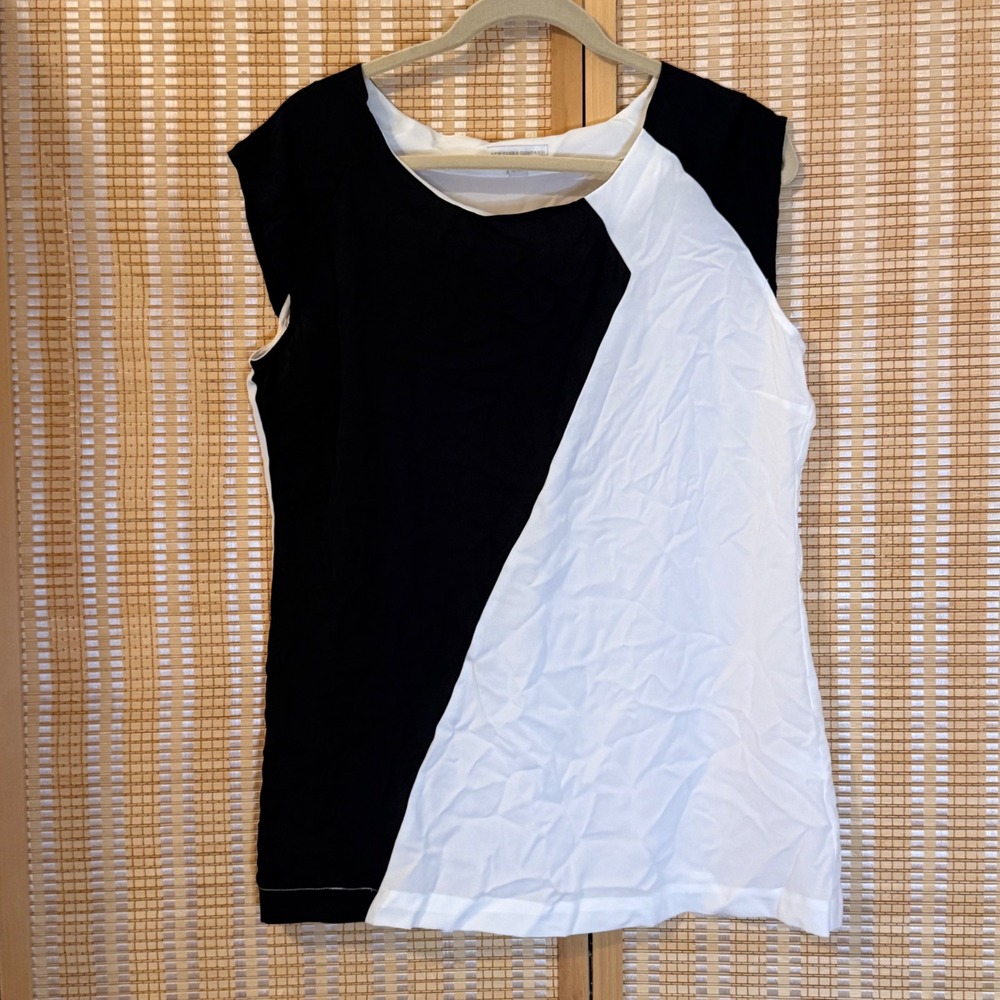 New York & Company Black White Colorblock Sleeveless Blouse Top M Office